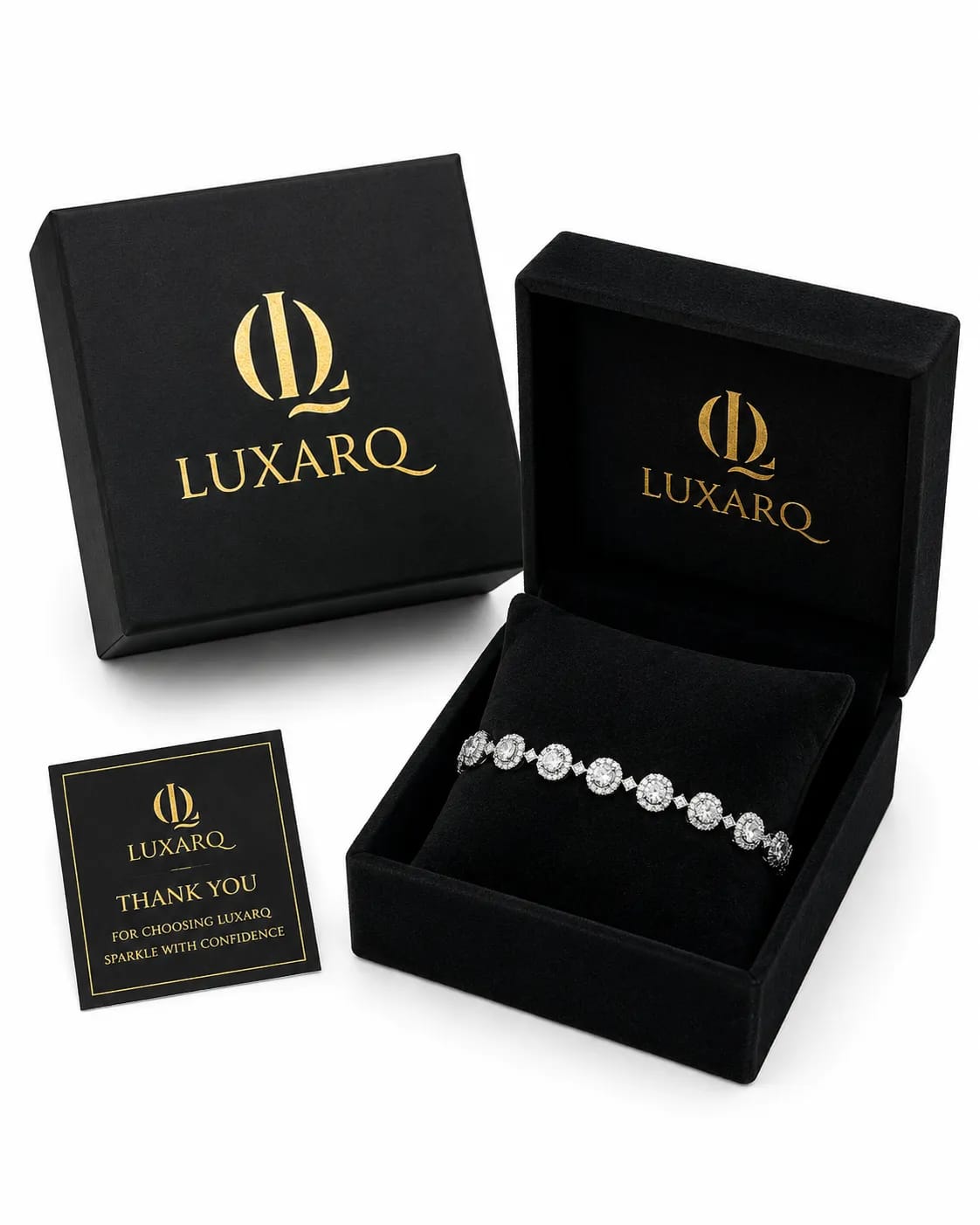 LUXARQ Oval Halo CZ Rhodium Plated Tennis Bracelet