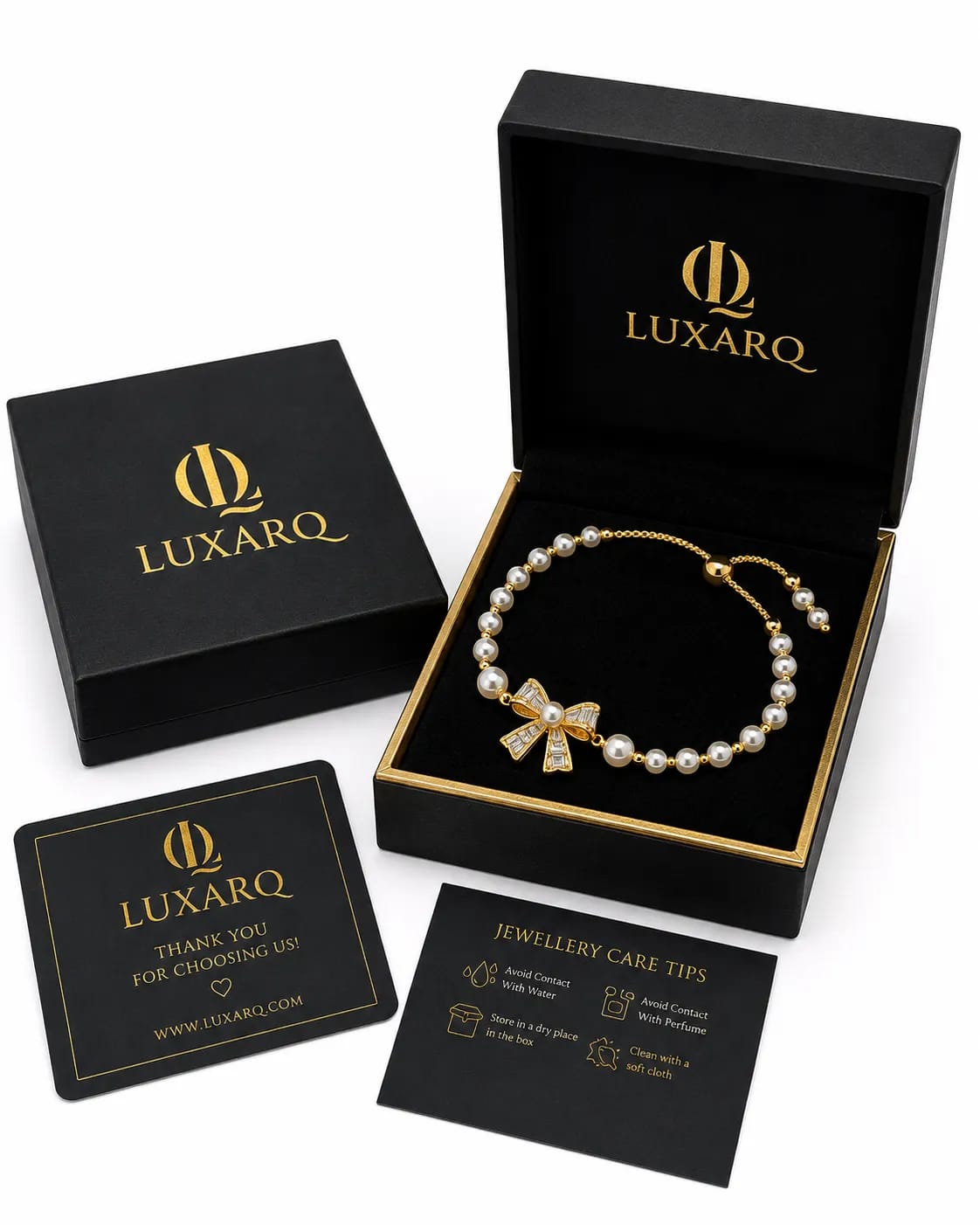 LUXARQ Pearl Bow  18K Gold Plated Bracelet for Women