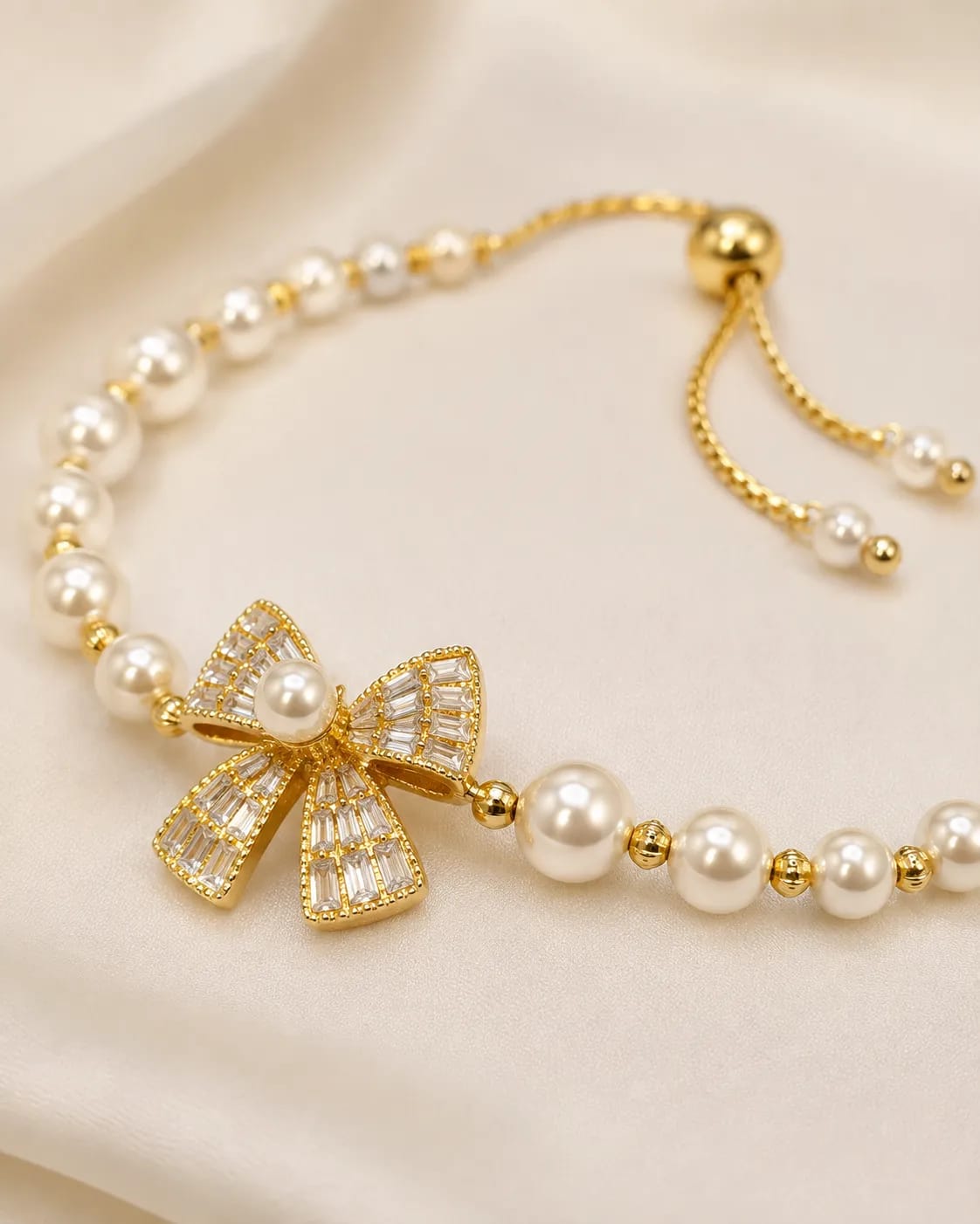 LUXARQ Pearl Bow  18K Gold Plated Bracelet for Women