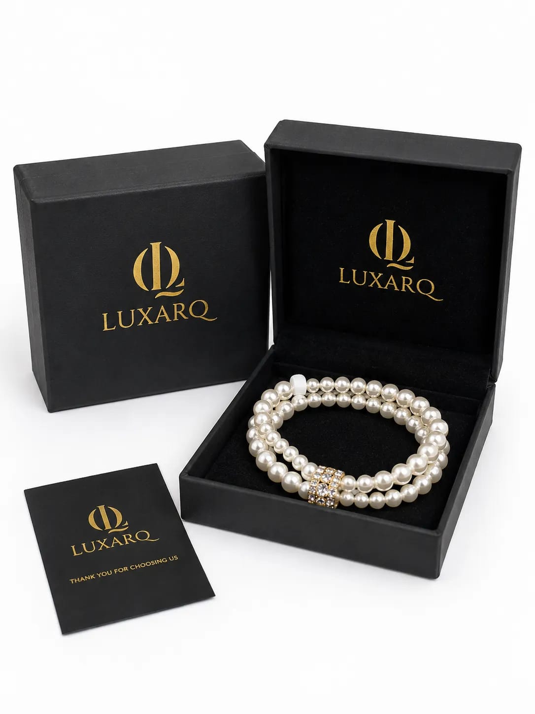 LUXARQ Pearl Bracelet with Rhinestone Accent
