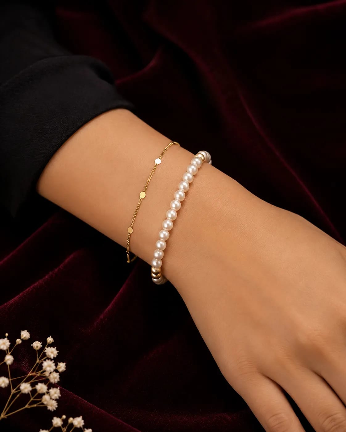 LUXARQ Pearl & Gold Layered Bracelet