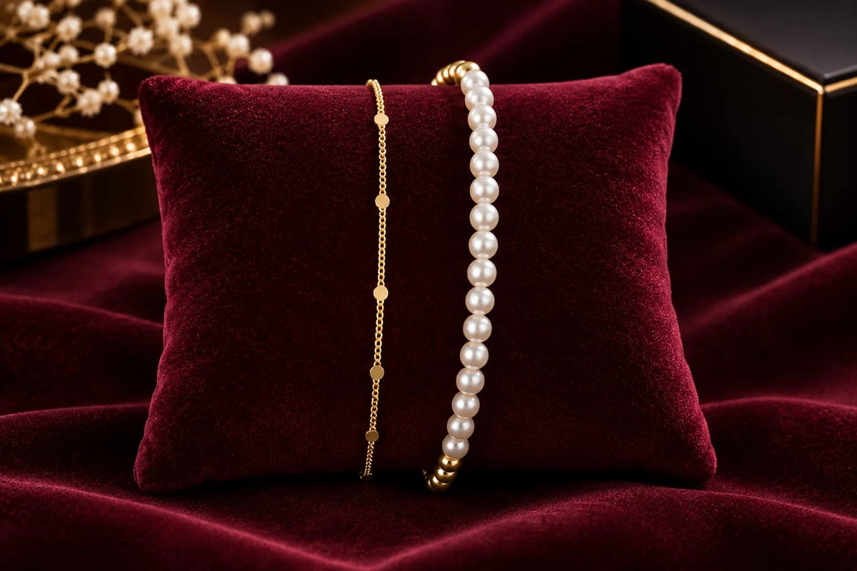 LUXARQ Pearl & Gold Layered Bracelet