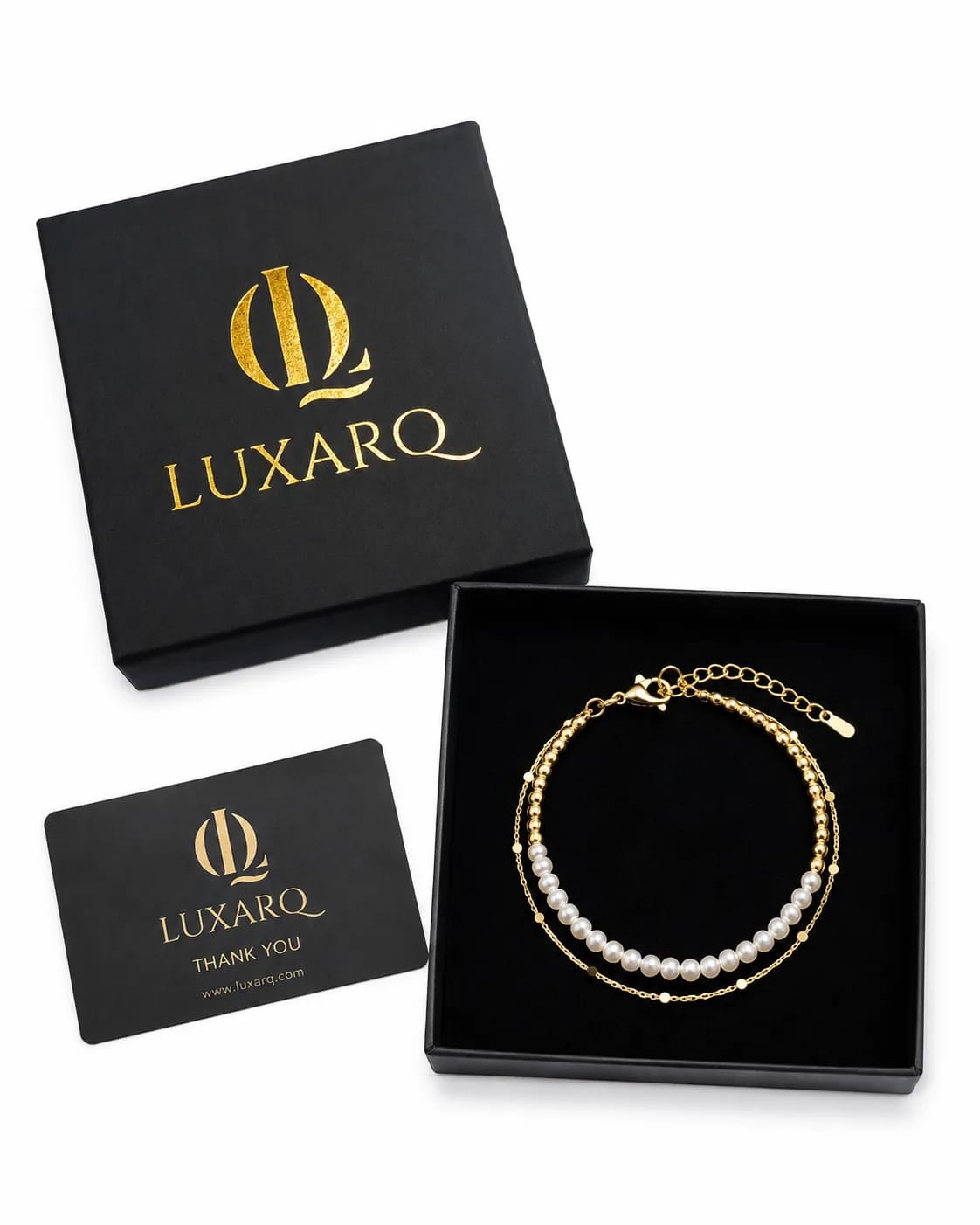 LUXARQ Pearl & Gold Layered Bracelet