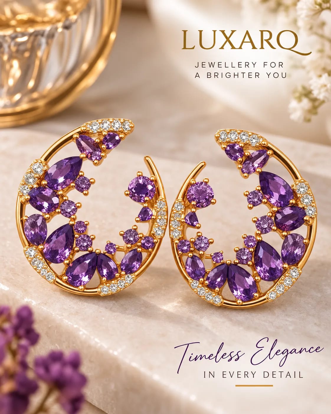 Amethysta Purple CZ Statement Earrings