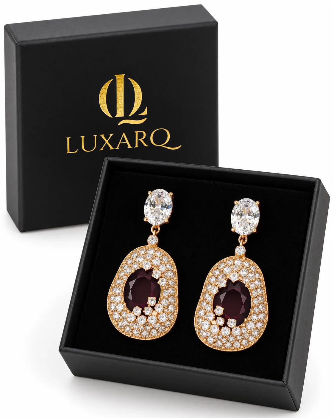Burgundy Halo CZ Statement Drop Earrings