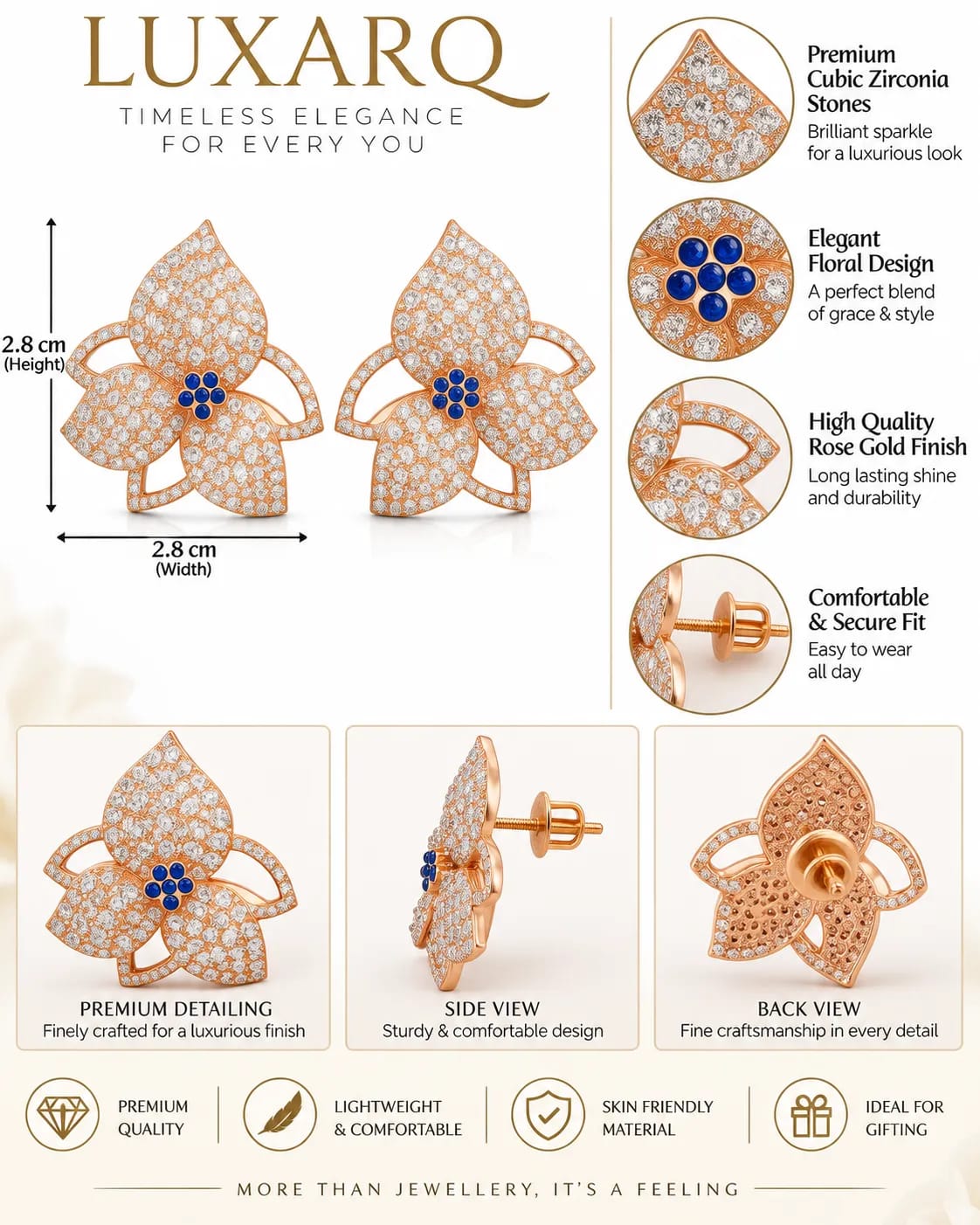 Florielle Blue Centre Floral Statement Earrings