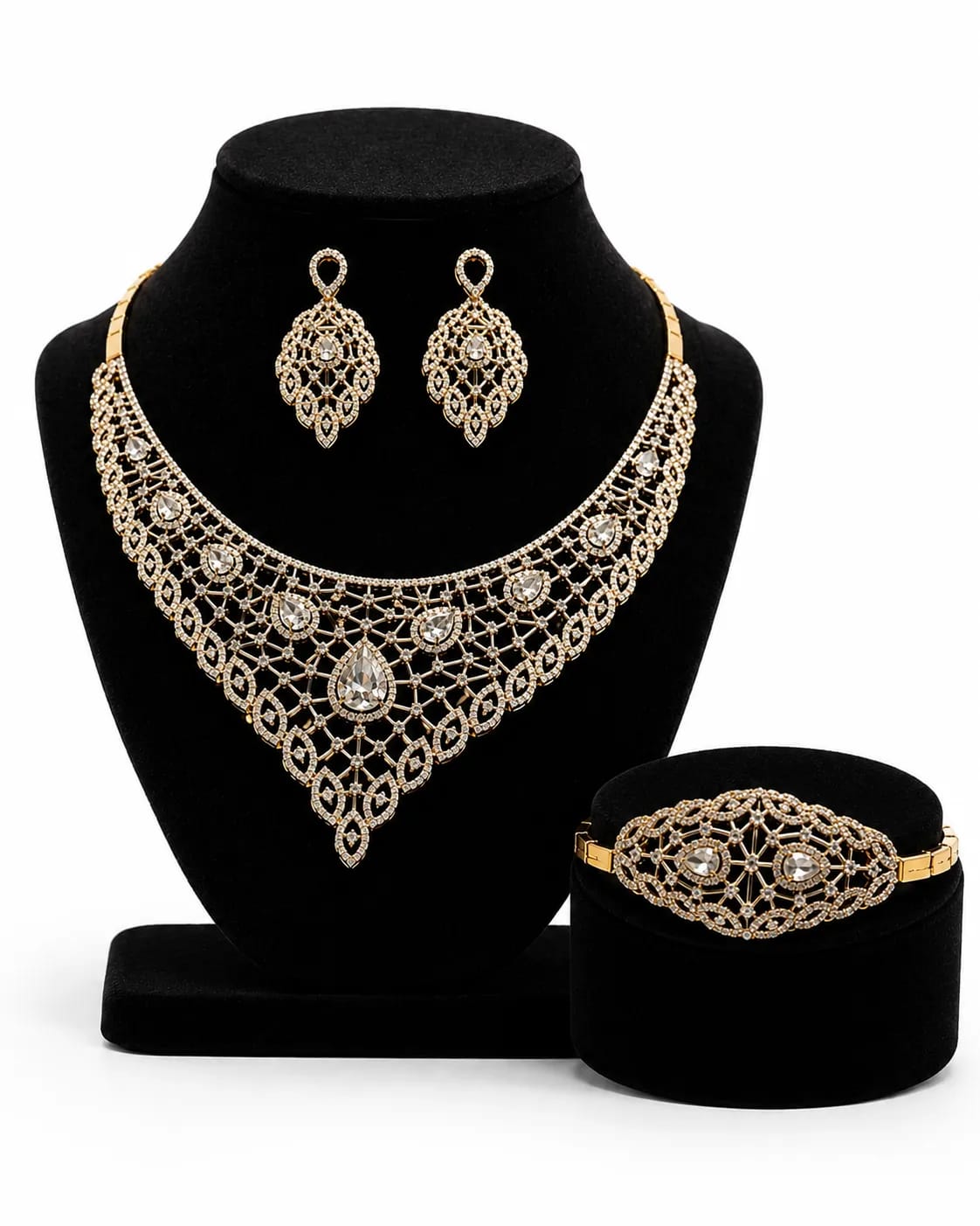 LUXARQ Gold Plated Statement Necklace Set with Earrings & Bracelet