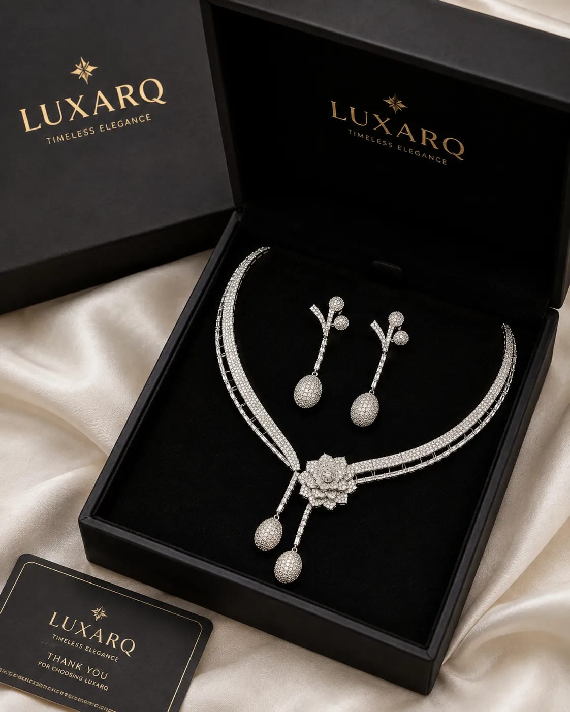 LUXARQ Stunning AAA+ CZ Rhodium Plated  Necklace Set