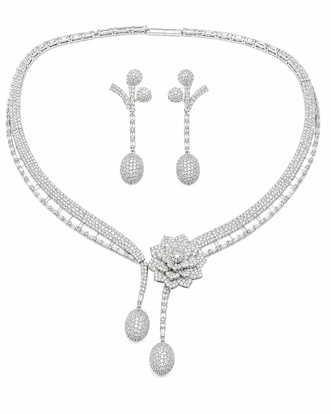 LUXARQ Stunning AAA+ CZ Rhodium Plated  Necklace Set