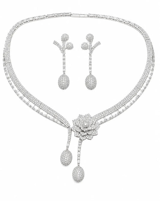 Celestine Silver CZ Necklace Set