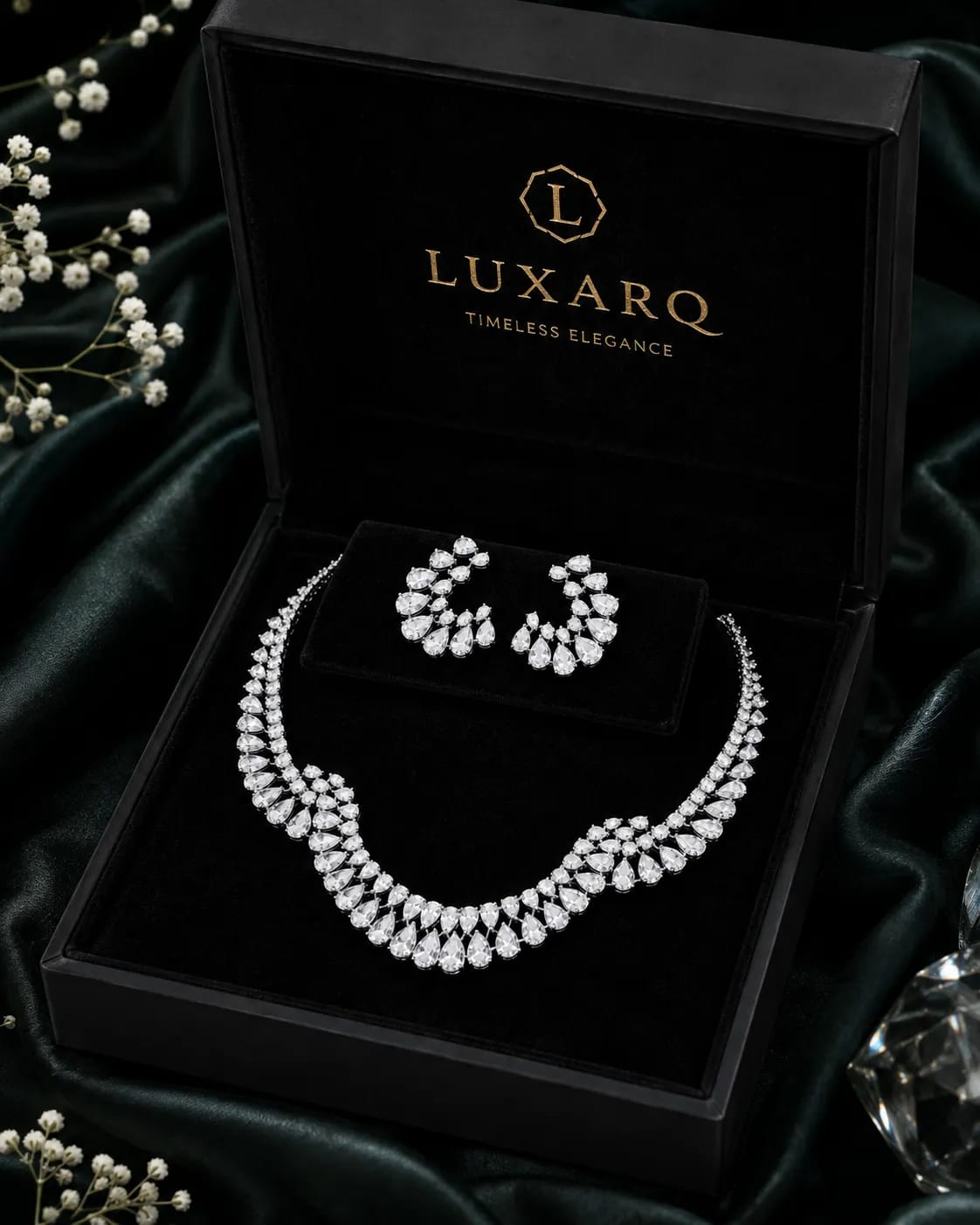 LUXARQ AAA+ Cubic Zirconia Rhodium Plated  Necklace Set
