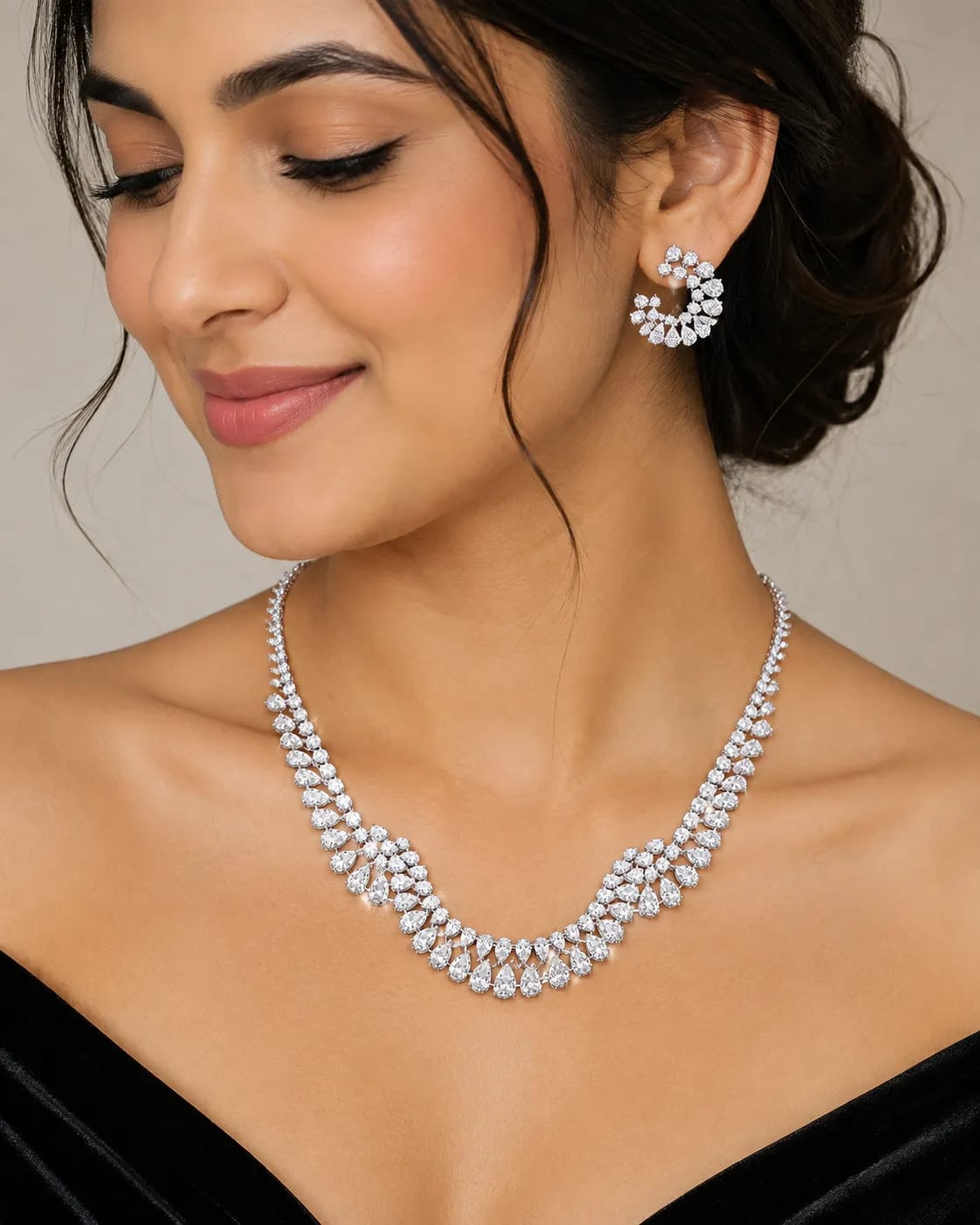LUXARQ AAA+ Cubic Zirconia Rhodium Plated  Necklace Set