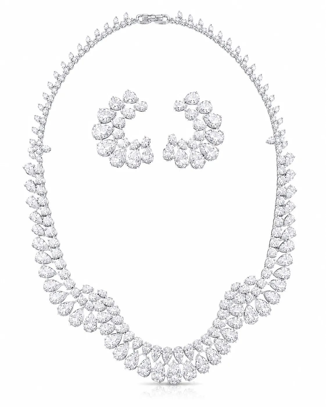 LUXARQ AAA+ Cubic Zirconia Rhodium Plated  Necklace Set