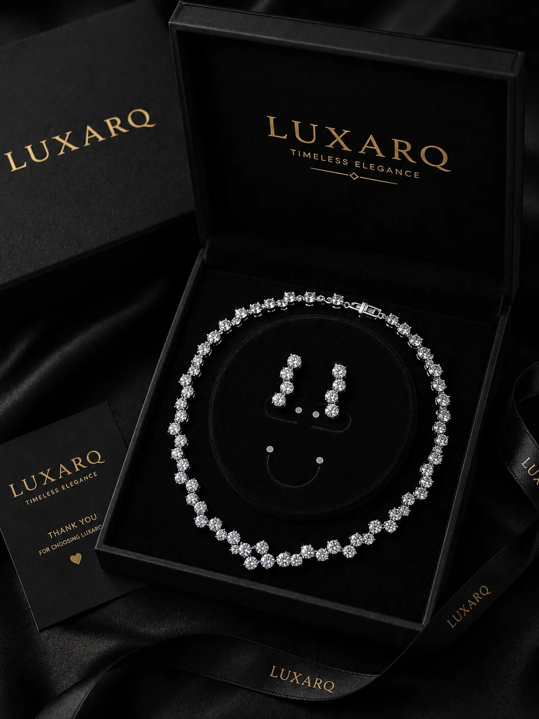 LUXARQ Radiant CZ Tennis Rhodium Plated Necklace & Earrings Set