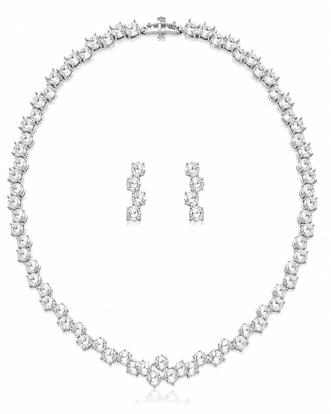 LUXARQ Radiant CZ Tennis Rhodium Plated Necklace & Earrings Set
