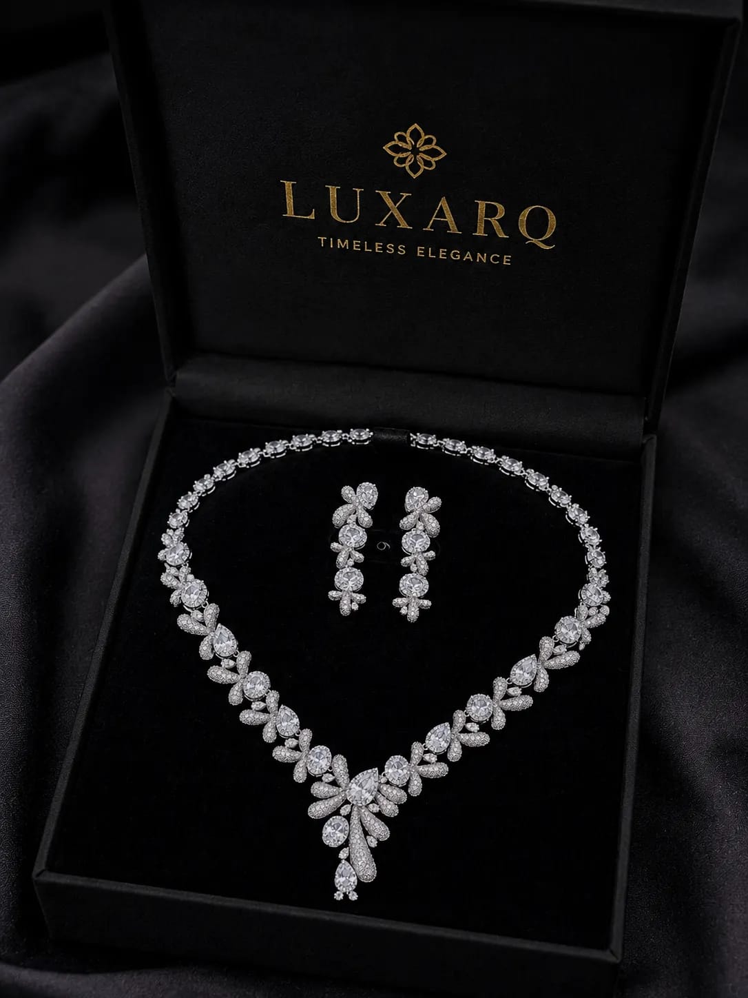 LUXARQ Austrian Crystal Rhodium Plated Necklace Set