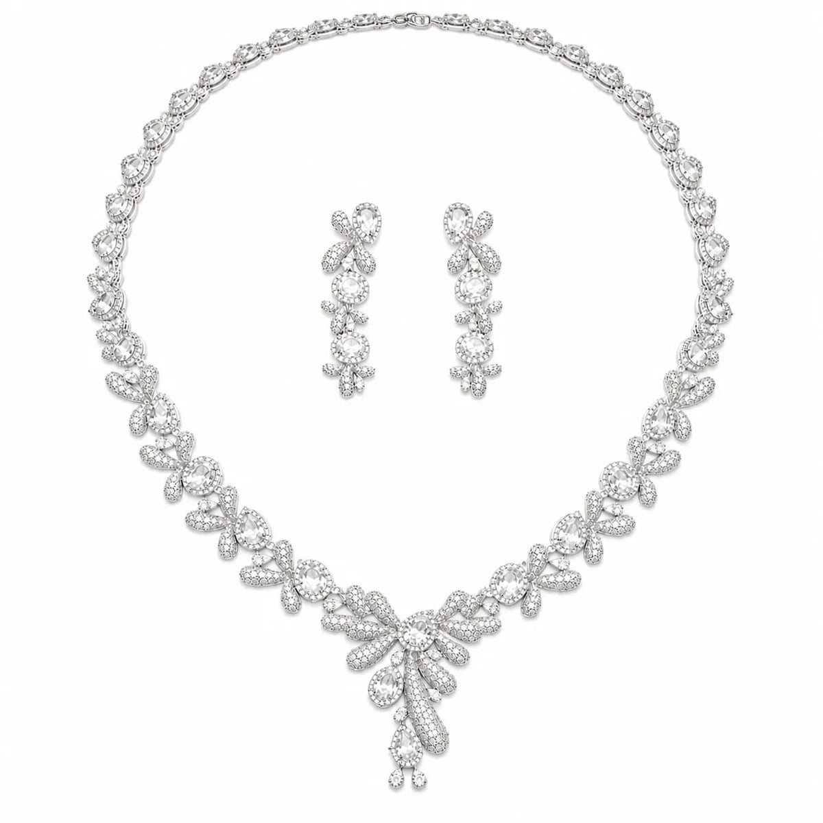 LUXARQ Austrian Crystal Rhodium Plated Necklace Set