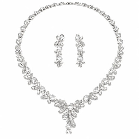 Celestelle Austrian Crystal Rhodium Necklace Set