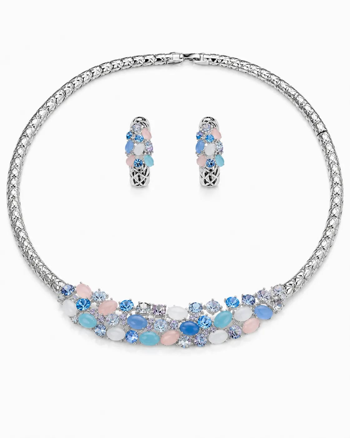 LUXARQ Rhodium Plated Multicolour Statement Necklace Set
