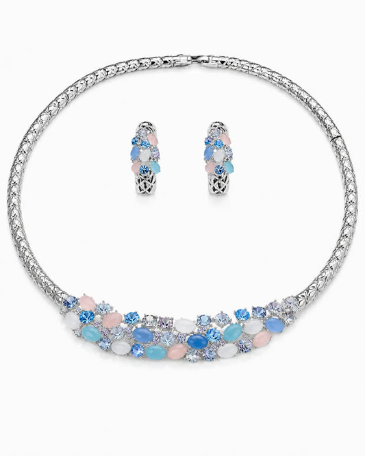 Aurora Multicolour CZ Rhodium Necklace Set