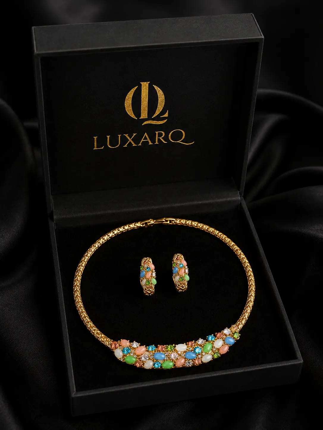 LUXARQ Gold Plated Multicolour Statement Necklace Set