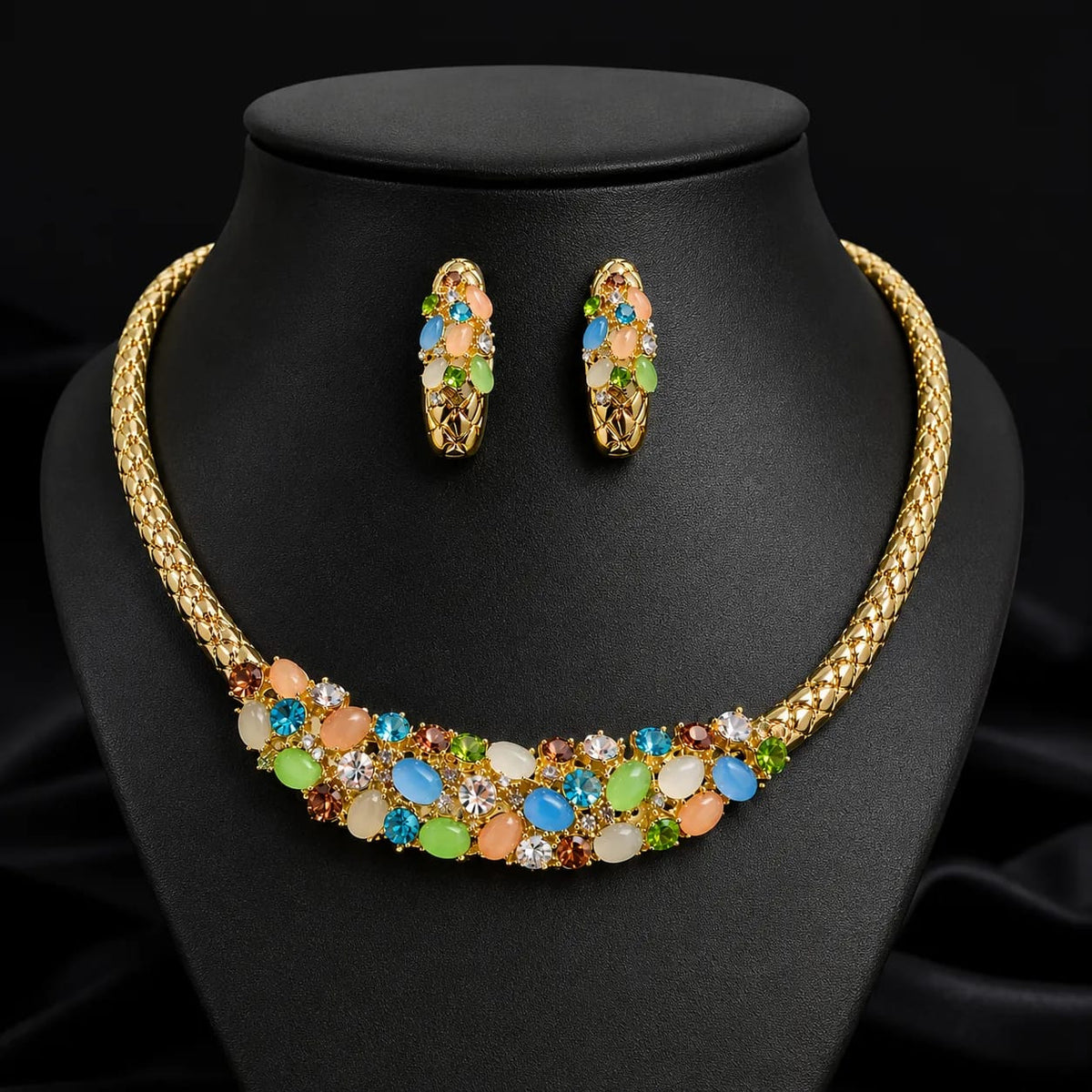 LUXARQ Gold Plated Multicolour Statement Necklace Set