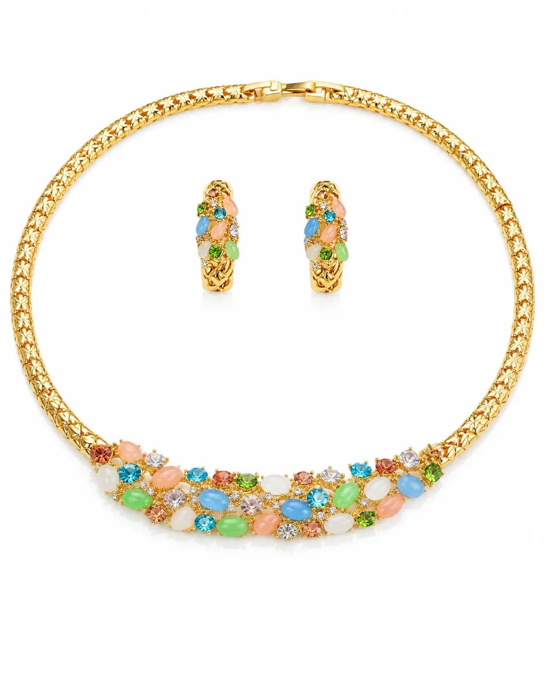 LUXARQ Gold Plated Multicolour Statement Necklace Set
