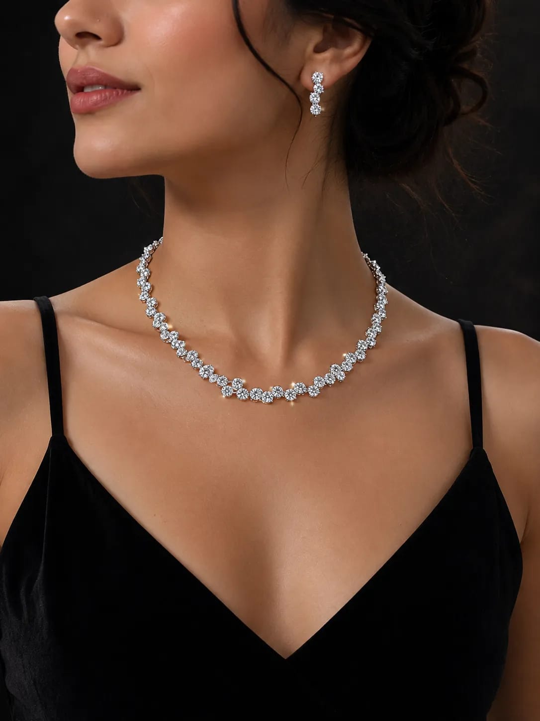 LUXARQ Radiant CZ Tennis Rhodium Plated Necklace & Earrings Set