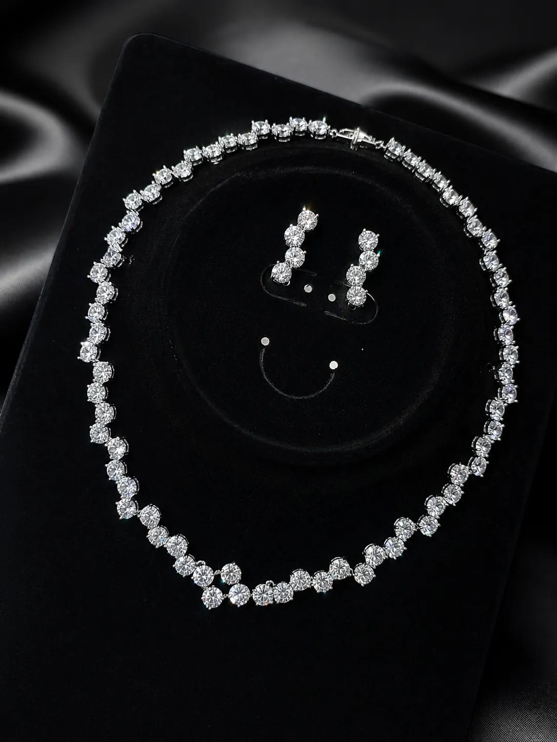 LUXARQ Radiant CZ Tennis Rhodium Plated Necklace & Earrings Set