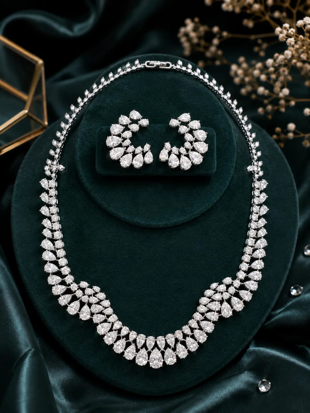 LUXARQ AAA+ Cubic Zirconia Rhodium Plated  Necklace Set