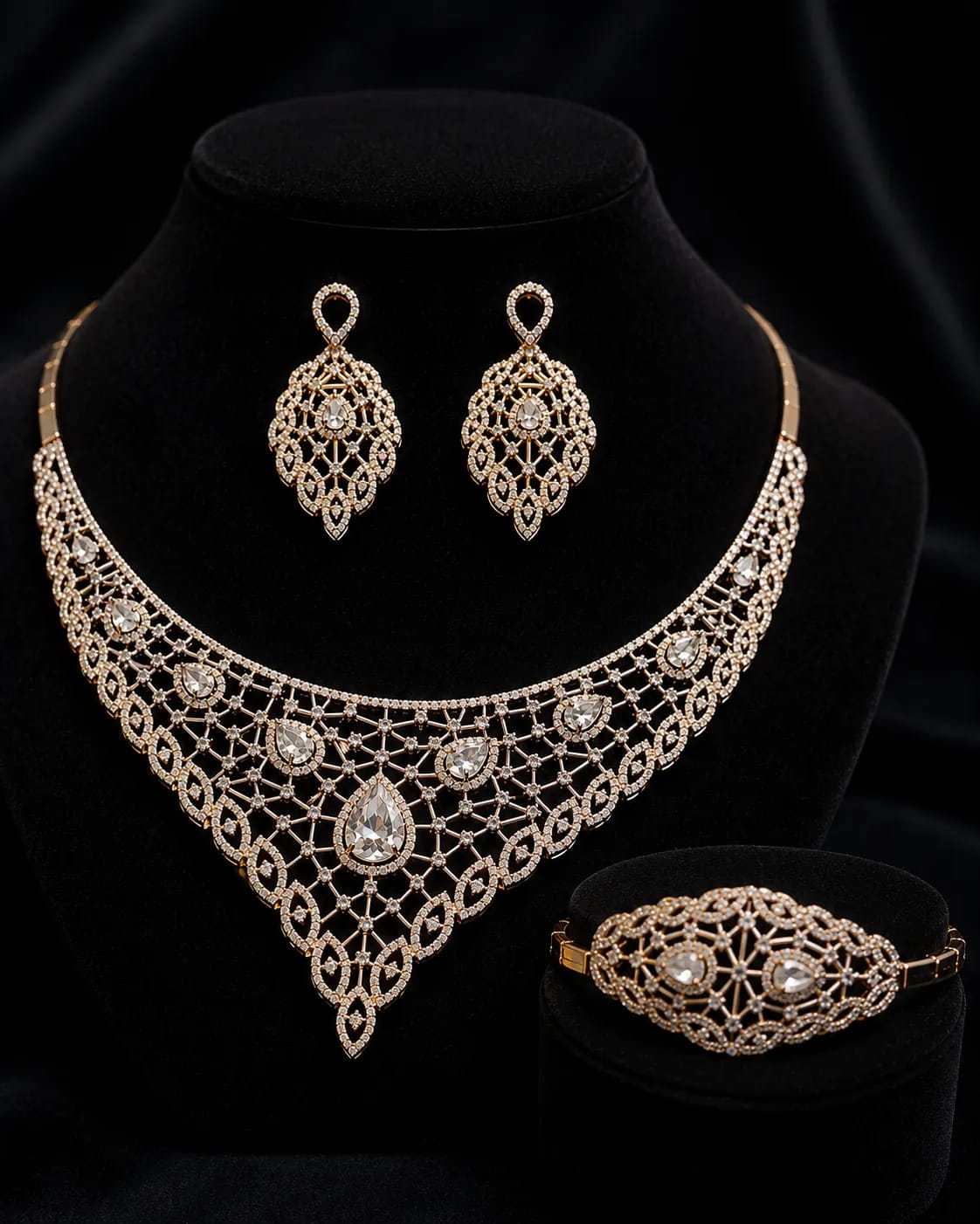 LUXARQ Gold Plated Statement Necklace Set with Earrings & Bracelet