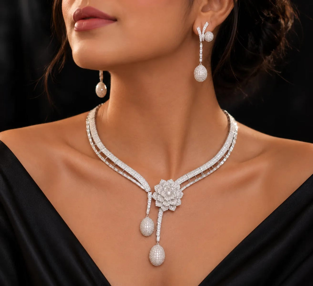 LUXARQ Stunning AAA+ CZ Rhodium Plated  Necklace Set
