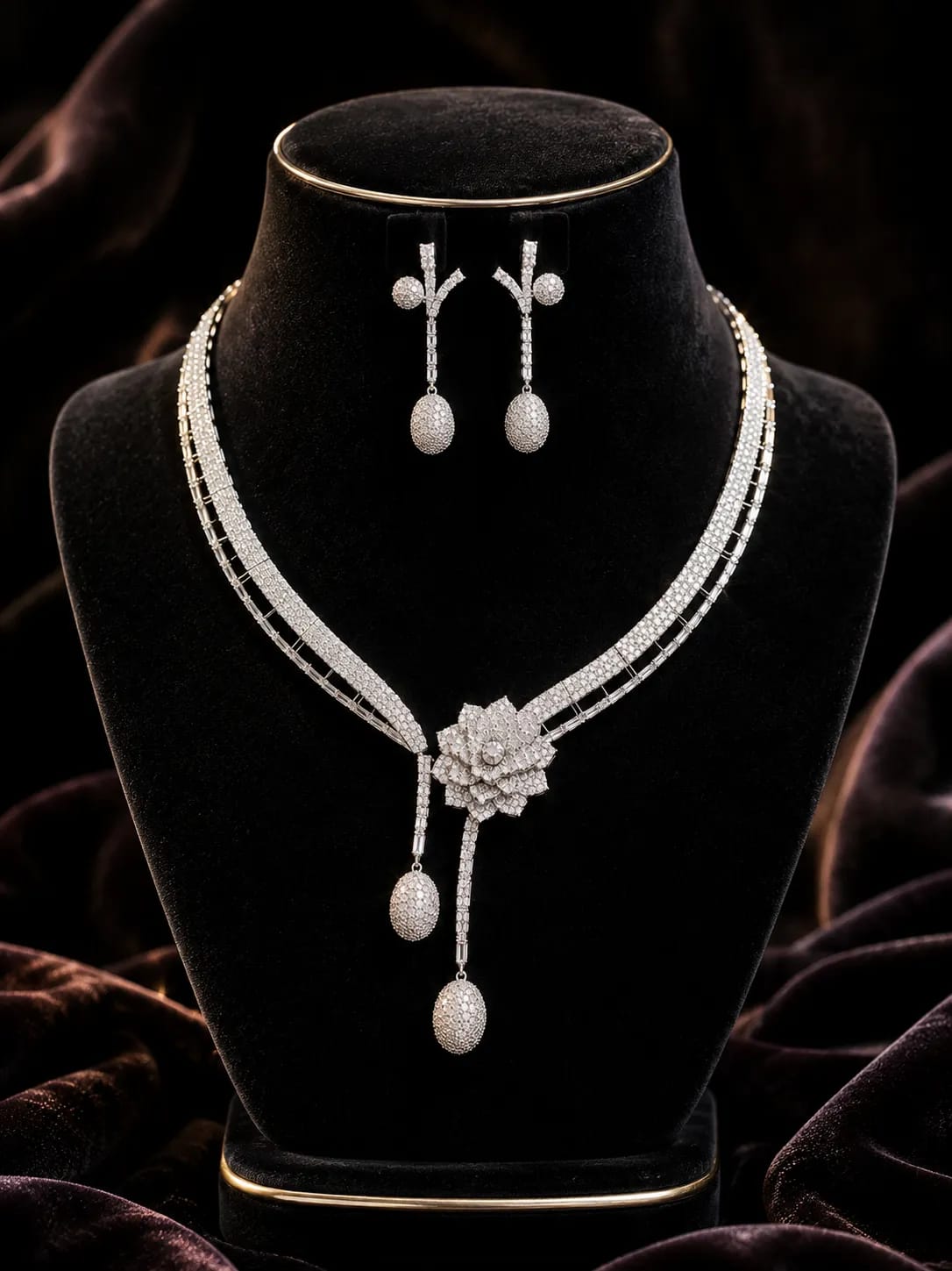 LUXARQ Stunning AAA+ CZ Rhodium Plated  Necklace Set