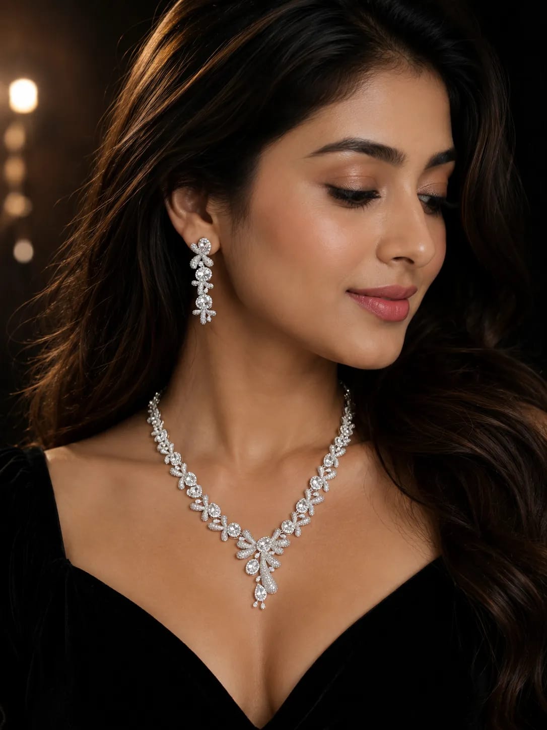 LUXARQ Austrian Crystal Rhodium Plated Necklace Set