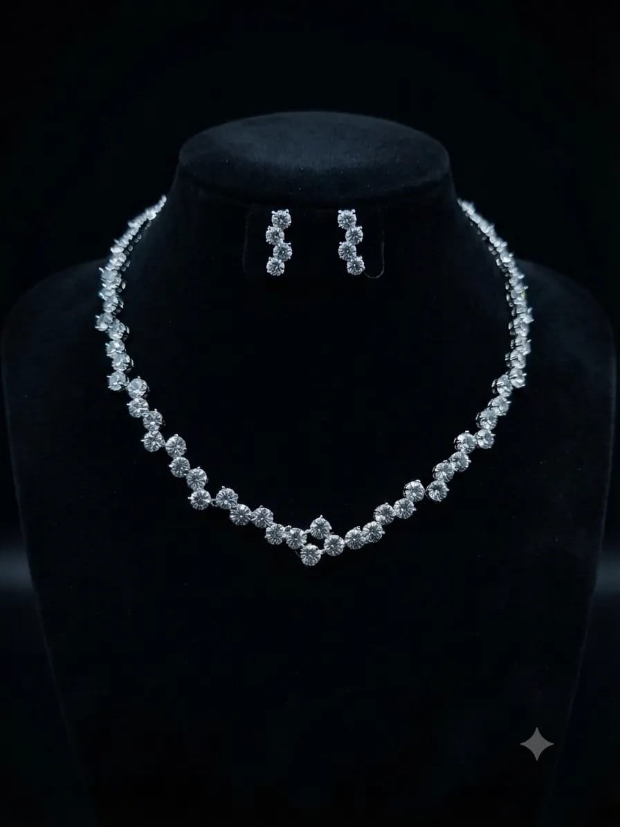 LUXARQ Radiant CZ Tennis Rhodium Plated Necklace & Earrings Set