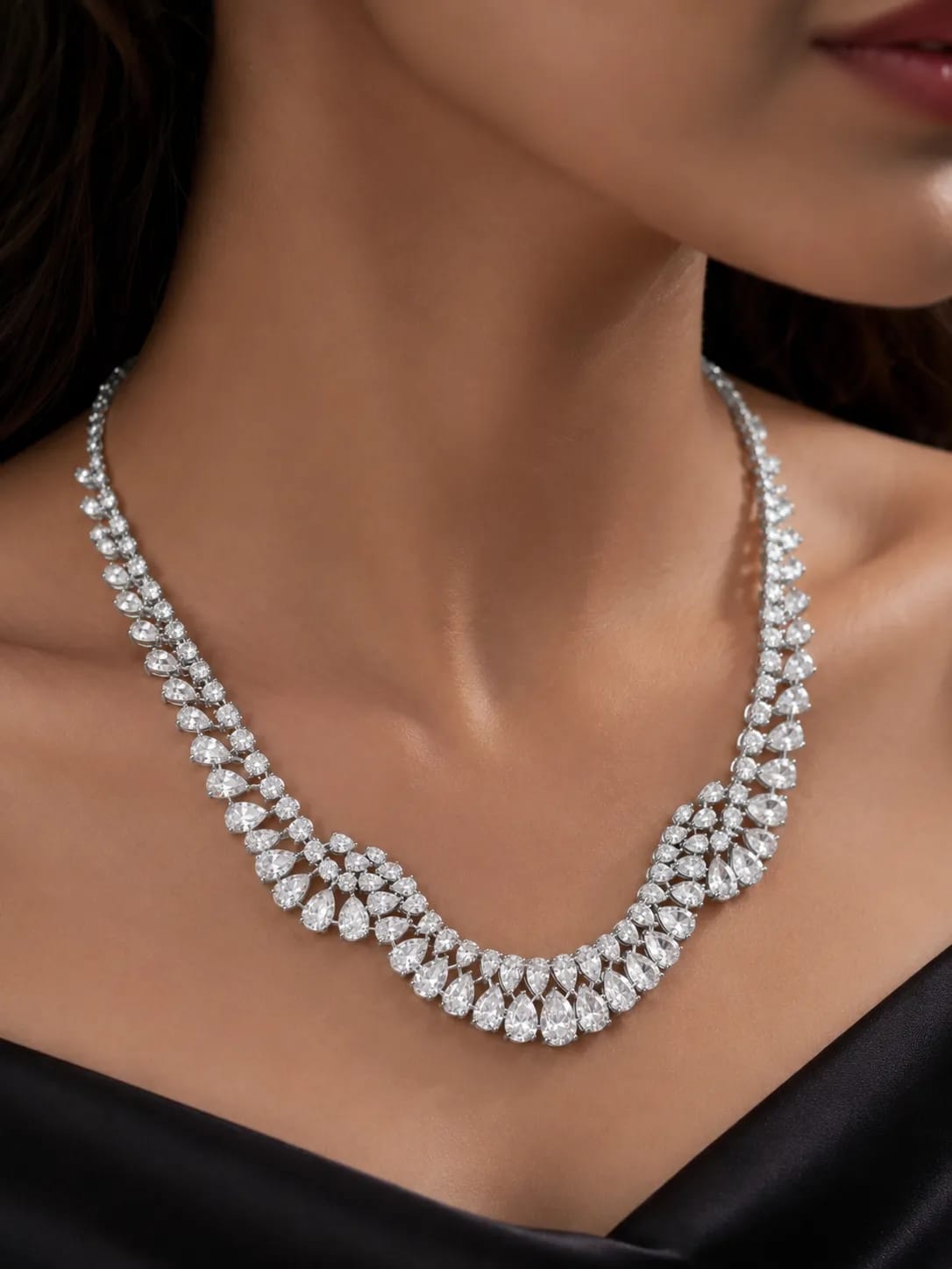 LUXARQ AAA+ Cubic Zirconia Rhodium Plated  Necklace Set