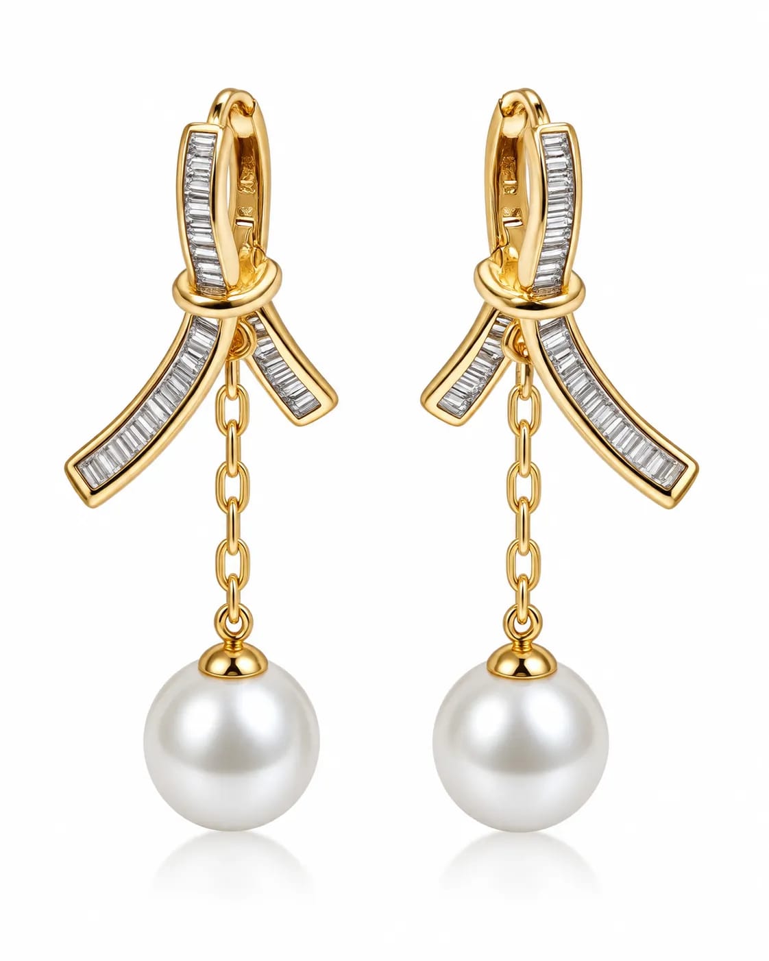 Pearlina Gold Bow Pearl Drop Earrings