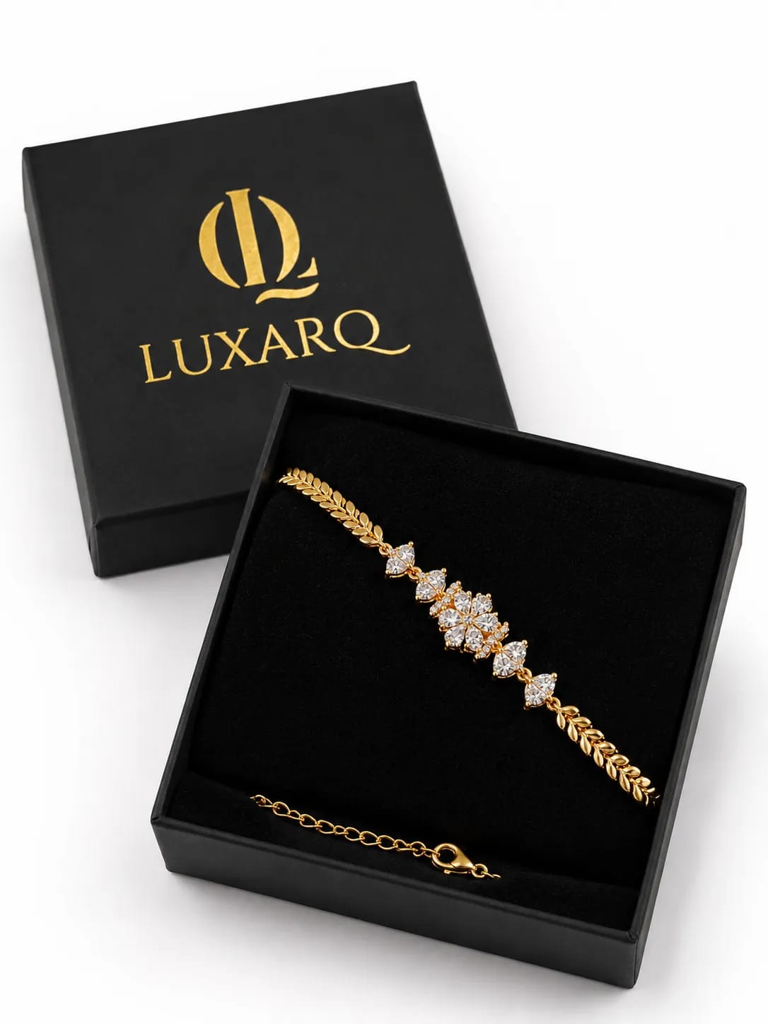 LUXARQ Floral Crystal Gold Plated Chain Bracelet for Women