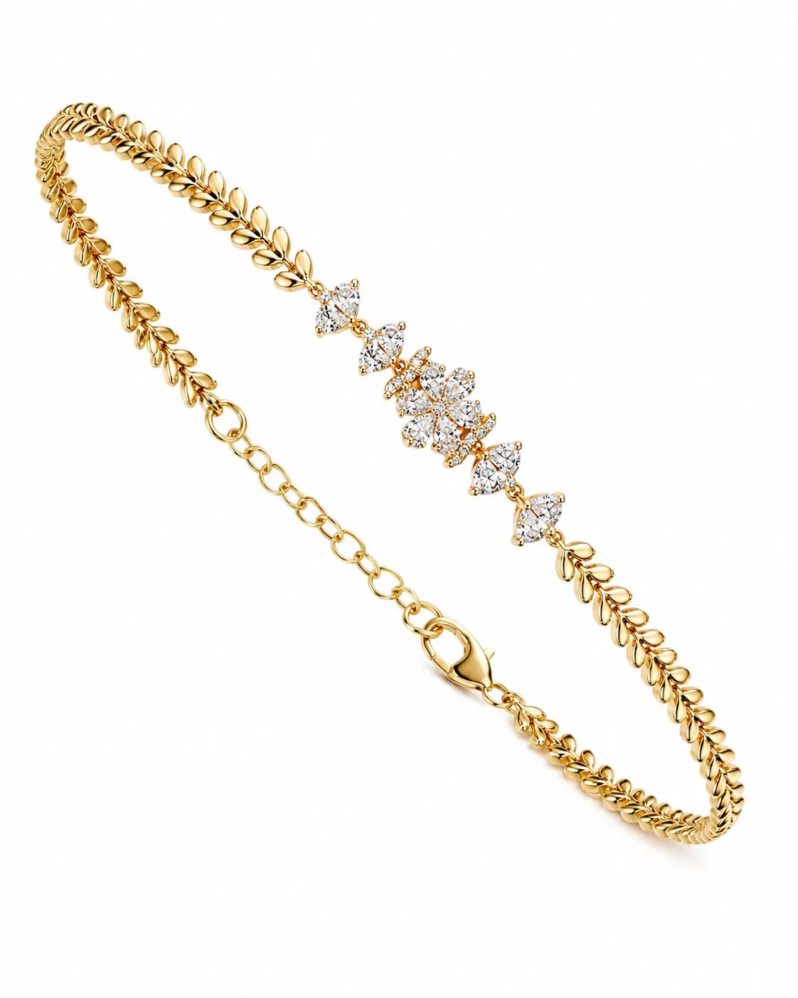 LUXARQ Floral Crystal Gold Plated Chain Bracelet for Women
