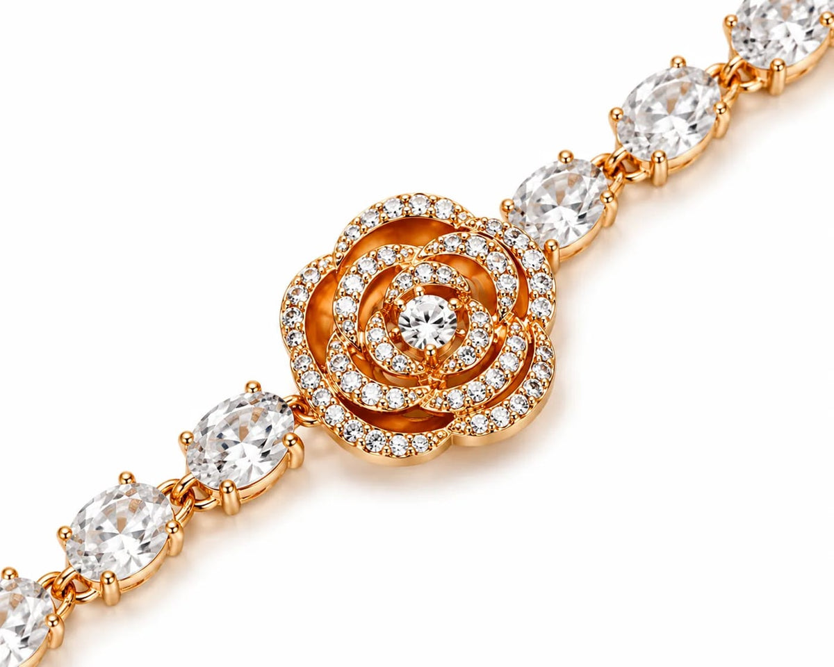 Rosavelle 18K Gold CZ Rose Charm Bracelet