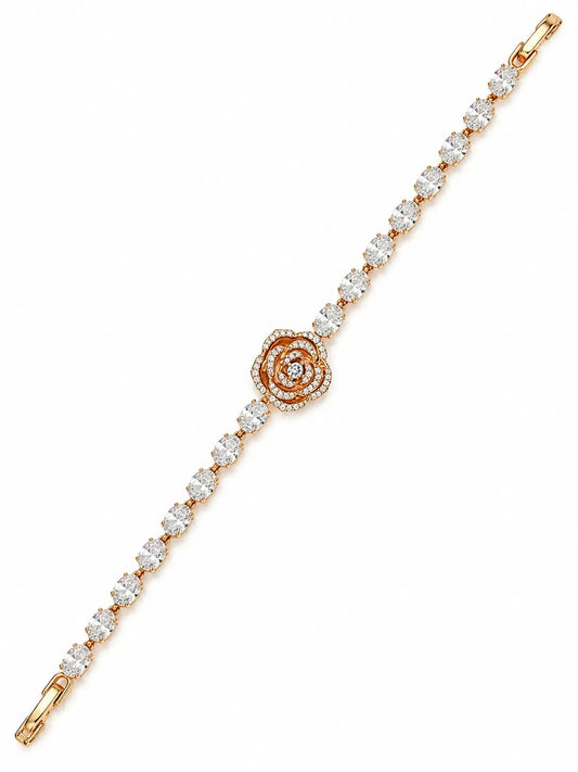 LUXARQ 18K Gold Plated CZ Rose Charm Bracelet For Women