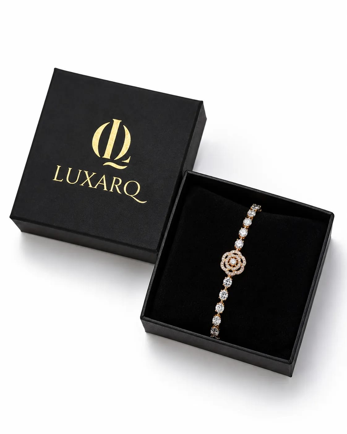 Rosavelle 18K Gold CZ Rose Charm Bracelet