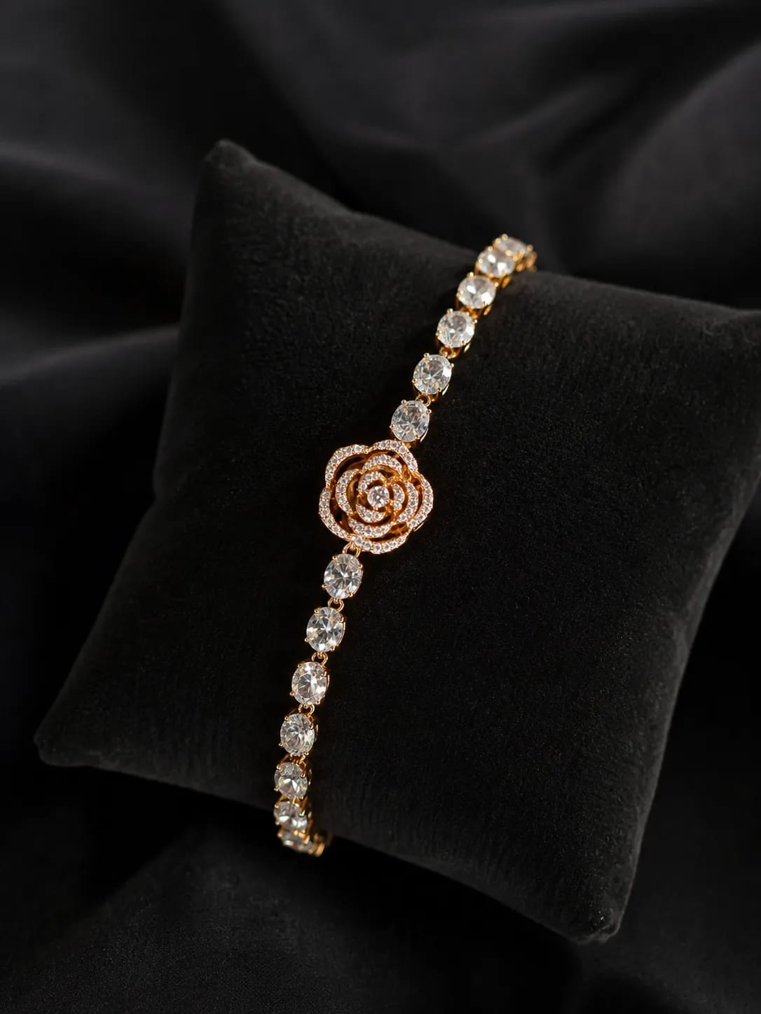 Rosavelle 18K Gold CZ Rose Charm Bracelet