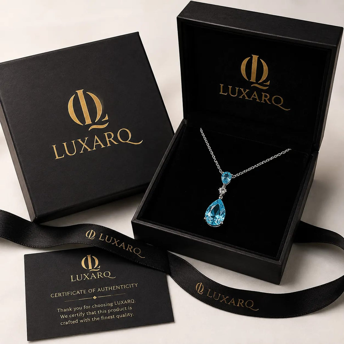 Aqualine Blue CZ Teardrop Pendant Necklace