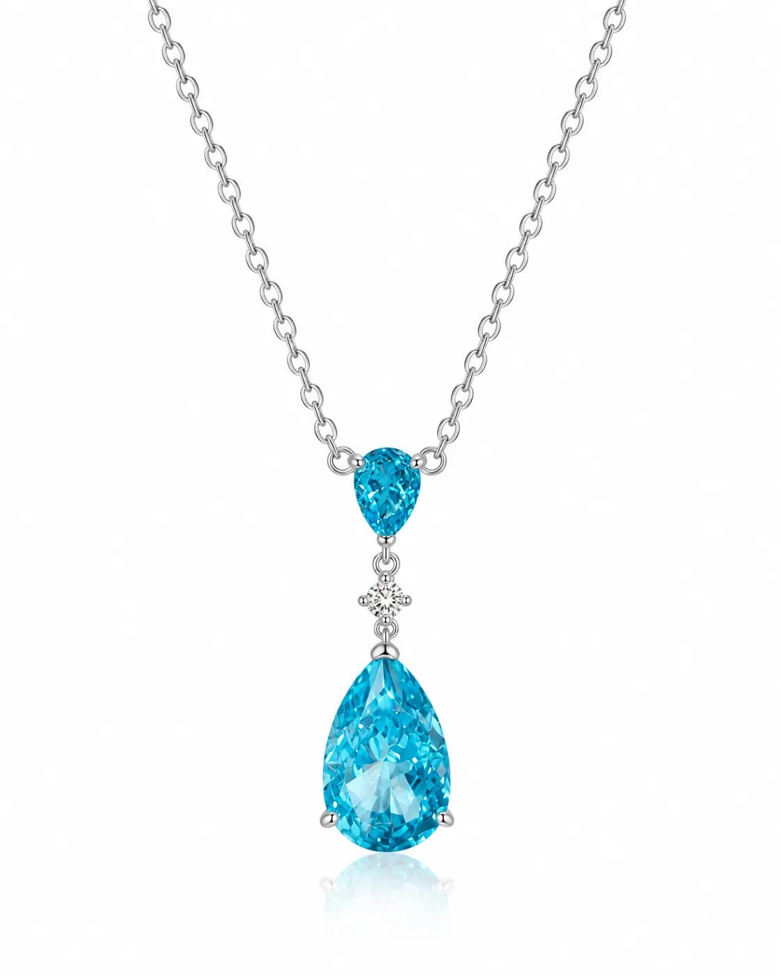 Aqualine Blue CZ Teardrop Pendant Necklace
