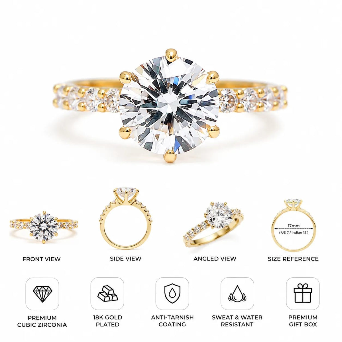 Solara Round CZ Solitaire Statement Ring