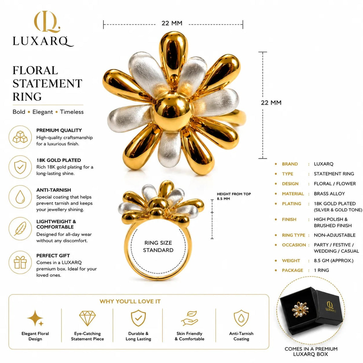 Fleurine Gold Floral Statement Ring