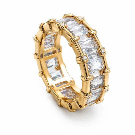 Crystara Gold Crystal Band Statement Ring