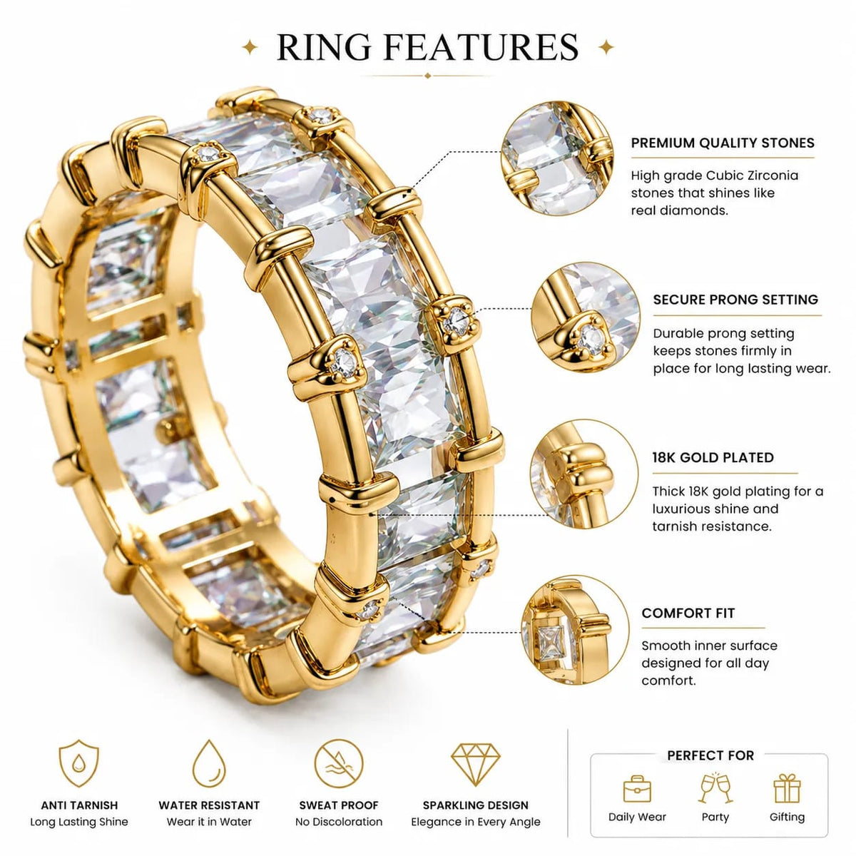 Crystara Gold Crystal Band Statement Ring
