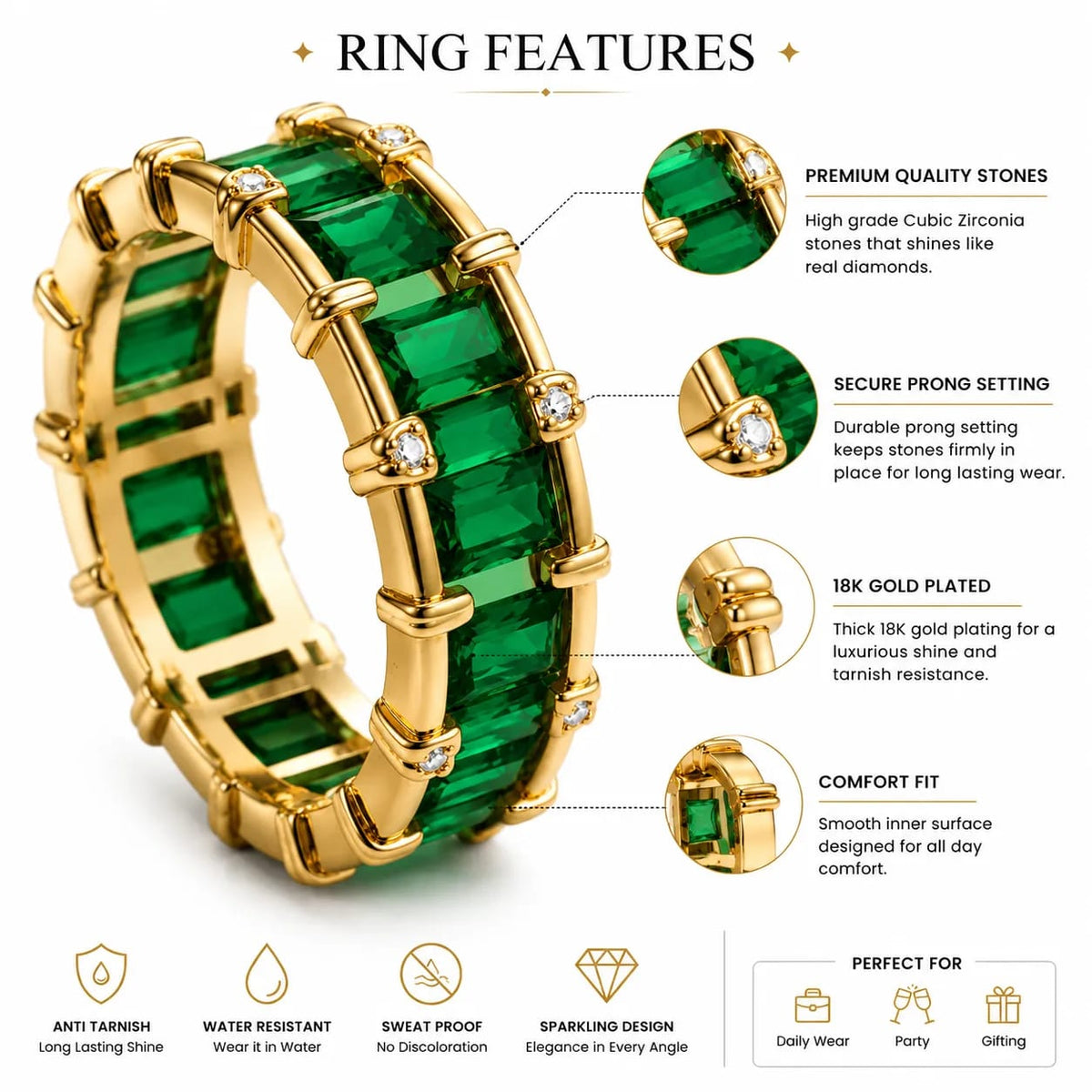 Verdelle Green Stone Statement Ring